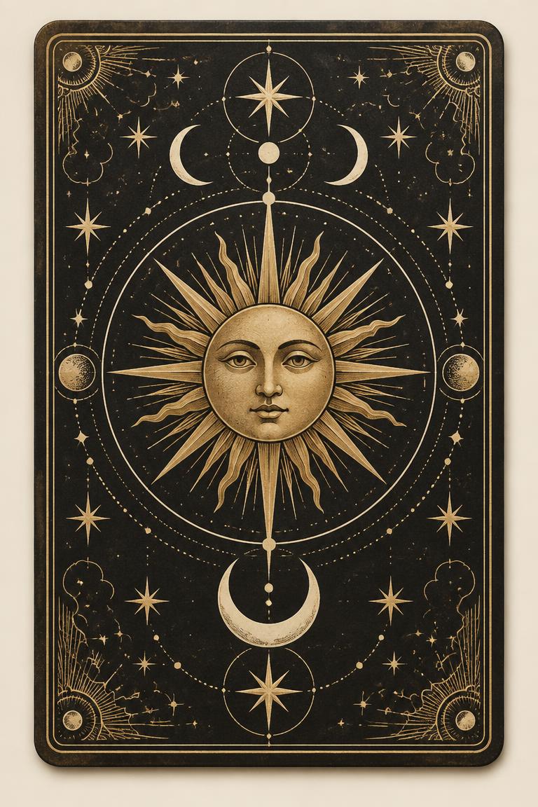 Ornate sun and moon tarot card